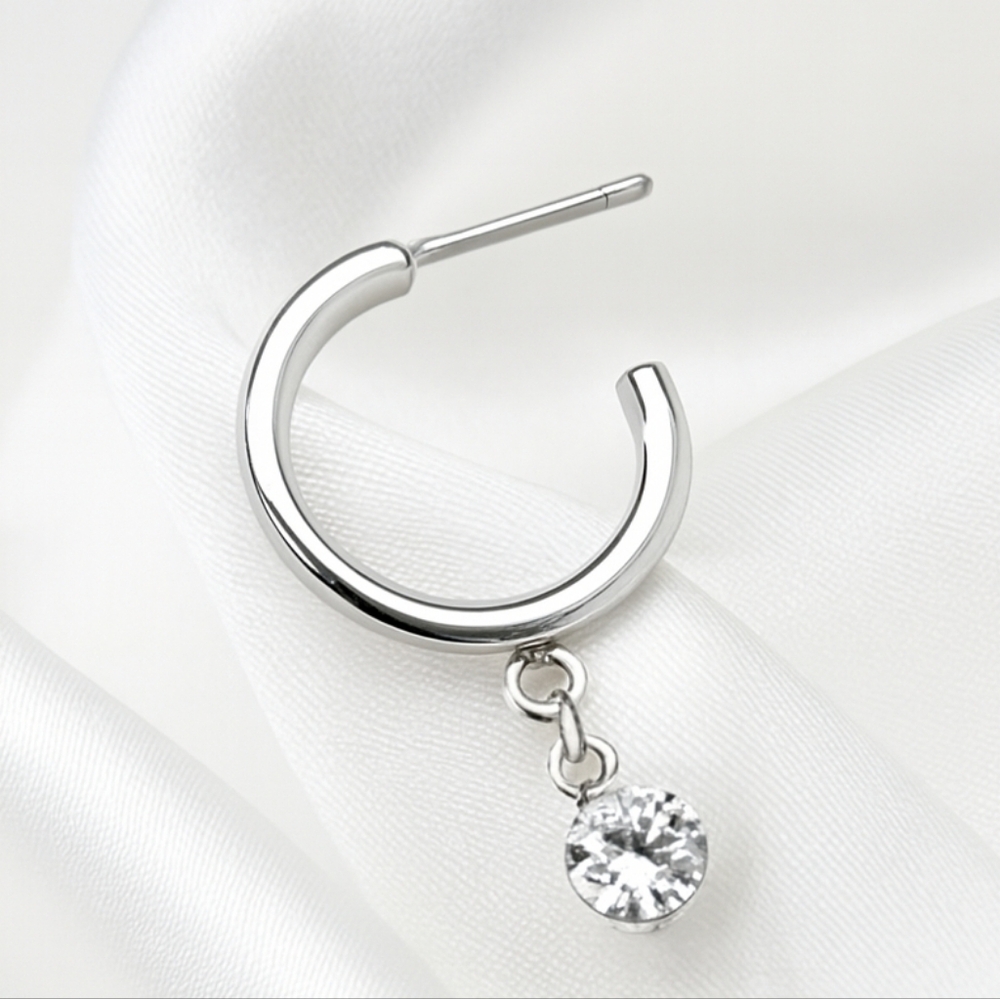 Crystal-Drop Silver Hoop Earrings – Minimalist Charm - Elegant Everyday Styling